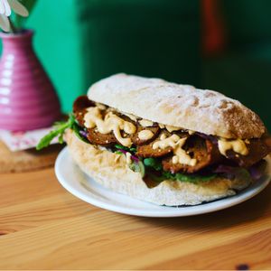 The original organic seitan roll with cashew cheese at Grassroots Health in Edinburgh