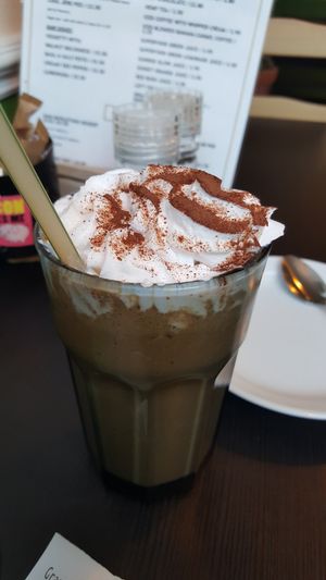 Blended banana coffee at Grassroots Health in Edinburgh