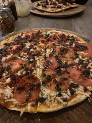 Magarita wirh soy chorizo & vegan cheese #Veganuary at La Matatena Pizzeria in Oaxaca