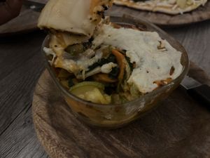 Not the best picture for not the best vegan lasagna.   at La Matatena Pizzeria in Oaxaca