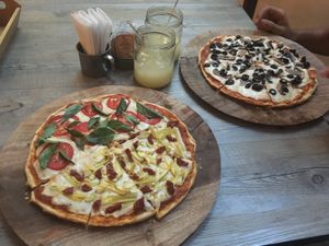 Vegan pizzas at La Matatena Pizzeria in Oaxaca