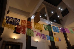 Colourful interior decorations at La Matatena Pizzeria in Oaxaca