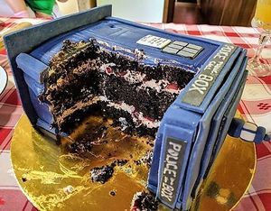 Tarta/Tardis :)   Vegan Tardis. chocolate, cream and cherries. Yummy!  at Alice in Wonder Pie in Santiago De Compostela