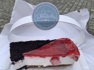 Alfresco Oreo and a Strawberry cheesecake (we ate it in the park) at Alice in Wonder Pie in Santiago De Compostela