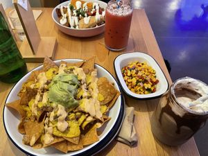 Nachos and a cookies & cream shake for me. Roasted veggie bowl and a sugar-high smoothie for my friend. I’ve had both, delish.  at Veg Bar in North Hobart