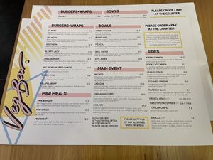 Veg Bar food menu as of 14 March 2021. at Veg Bar in North Hobart