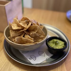 The tortilla chips, which comes with a spicy “avocado creme”   at Veg Bar in North Hobart