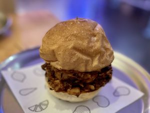 The Sloppy Jack, a jackfruit and pineapple burger. (Requested with a normal wheat bun instead of beetroot, and no slaw.) at Veg Bar in North Hobart