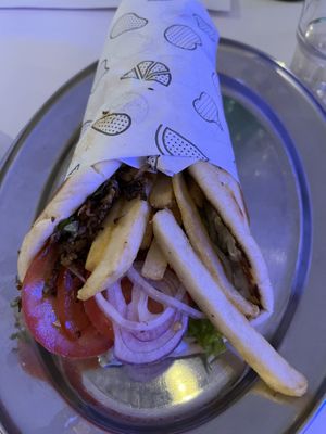 Greek Gyros wrap   at Veg Bar in North Hobart