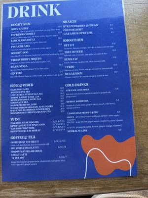 Drinks menu  at Veg Bar in North Hobart