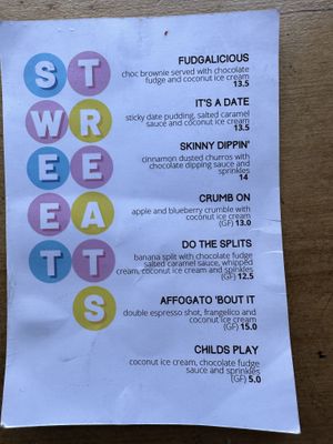 Desert menu  at Veg Bar in North Hobart