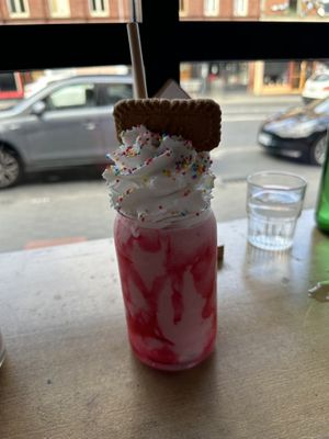 Strawberry and cream milkshake   at Veg Bar in North Hobart