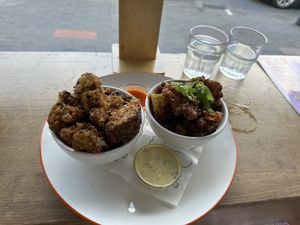 Buffalo wings and sticky soy wings   at Veg Bar in North Hobart