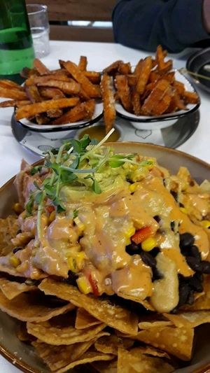 Nachos and Sweet potato fries at Veg Bar in North Hobart