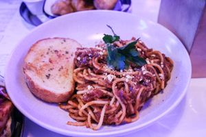 spaghetti bolognese at Veg Bar in North Hobart