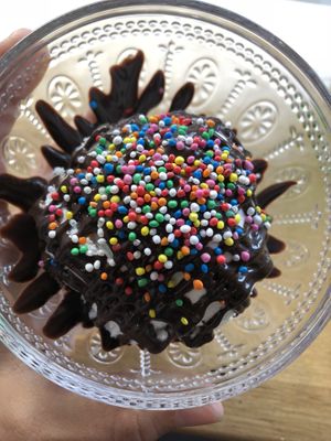 Small snack. Vanilla coconut ice cream with fudge & sprinkles! Very tasty at Veg Bar in North Hobart