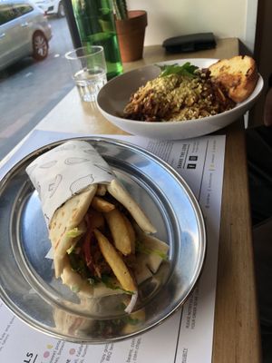 Gyro pita and spag bol! Very tasty at Veg Bar in North Hobart
