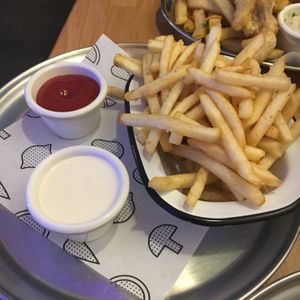 Side of fries w ketchup and garlic aioli at Veg Bar in North Hobart