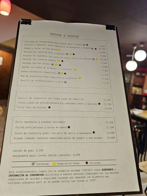 Menu. at Hervor e Fervor in Santiago De Compostela