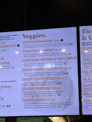 Vegetarian menu   at Guru's in Provo