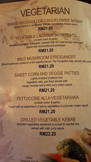 Vegetarian menu at Mizi Bistro - Tesco Tanjung Pinang in Penang
