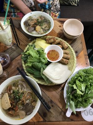 Delicious Bun Hue, Hu Tieu and fried spring rolls at Ans Vegetarian Cuisine  in Da Nang