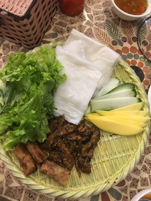 BBQ selfmake springrolls  at Ans Vegetarian Cuisine  in Da Nang