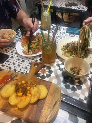 Pad Thai, papaya salad and corn cakes at Ans Vegetarian Cuisine  in Da Nang