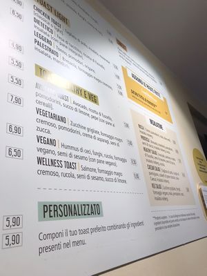 A section of the menu at Capatoast in Padua