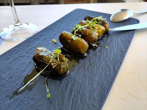 Wine leaves at Aroma Avlis in Santorini