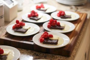 Raw Chocolate Brownies with Creme Anglaise and Raspberries at Green & Vegan - Pop-Up in Cape Town