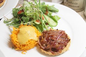 Vegan Onion Tarte, French Carrot Salad and Mixed Green with a Fresh Strawberry Dressing at Green & Vegan - Pop-Up in Cape Town