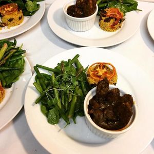 Mushroom and Tarragon Tempeh, Baby Spinach + Greens Salad and Preserved Lemon Couscous at Green & Vegan - Pop-Up in Cape Town