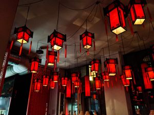 Overhead lamps inside Shanghai Tan at Shanghai Tan in Vienna