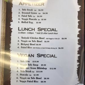 menu at Hi Tofu in Temecula