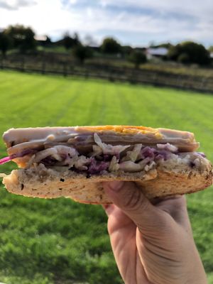 Tofurkey Rachel sandwich - one of the tastiest I’ve ever had!!  at Ten Forward Cafe in Ithaca