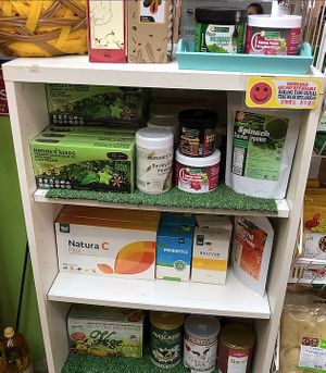 Spinach/carrot/beetroot powders, barley grass/wheatgrass powder, probiotics & other supplements at The Green Store in Penang