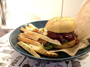 Beet burger at Marta's Veggie Fusion in Split