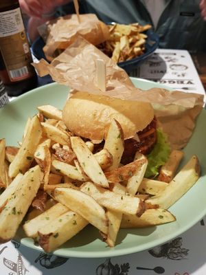 Black bean burger bun at Marta's Veggie Fusion in Split