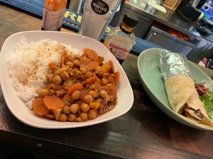 A veggie curry and a falafel wrap, both absolutely delicious at Marta's Veggie Fusion in Split