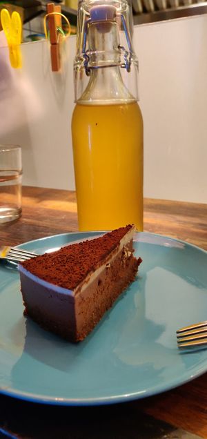 The tiramisu and green tea (served cold) at Marta's Veggie Fusion in Split