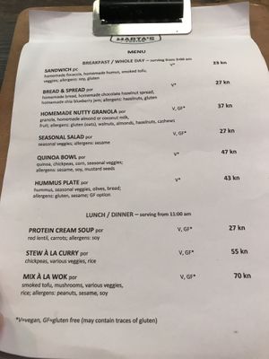Menu - May 2019 at Marta's Veggie Fusion in Split
