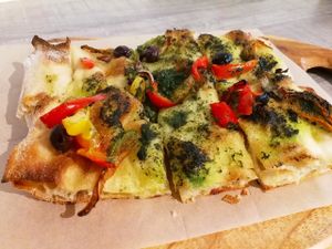 a vegan pinsa at Pinsa & Co in The Hague