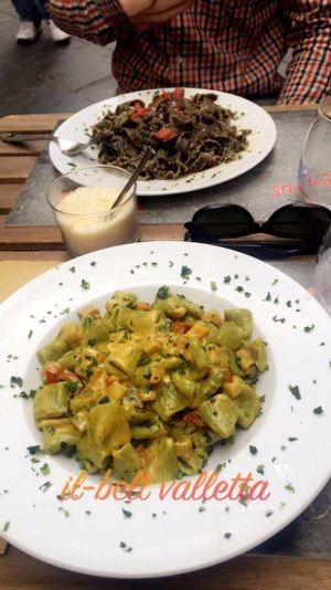 Pasta made from spinach with vegetal curry cream at Pastaus in Valletta