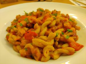 Spinach pasta, called vegan ragu. Quite good and as a main course quite large. at Pastaus in Valletta