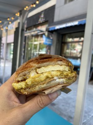 Breakfast sandwich upgraded to croissant   at Orchard Grocer in New York City