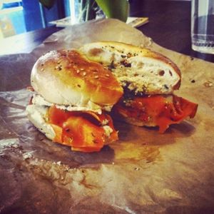 Edith - bagel with cream cheese and lox at Orchard Grocer in New York City