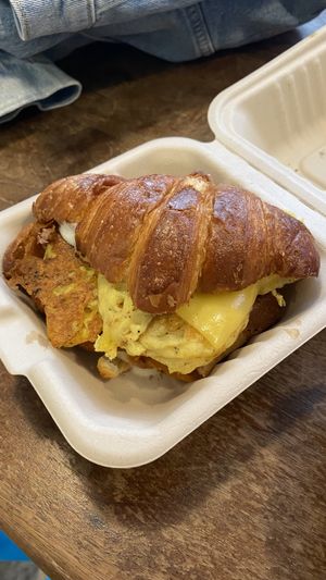 Breakfast sandwich on croissant   at Orchard Grocer in New York City