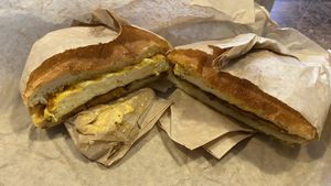 Breakfast sandwich on roll  at Orchard Grocer in New York City