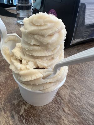cookie dough soft serve. note the icy texture. i’m not sure if they changed their recipe because older photos of their soft serve look creamy and smooth    at Orchard Grocer in New York City